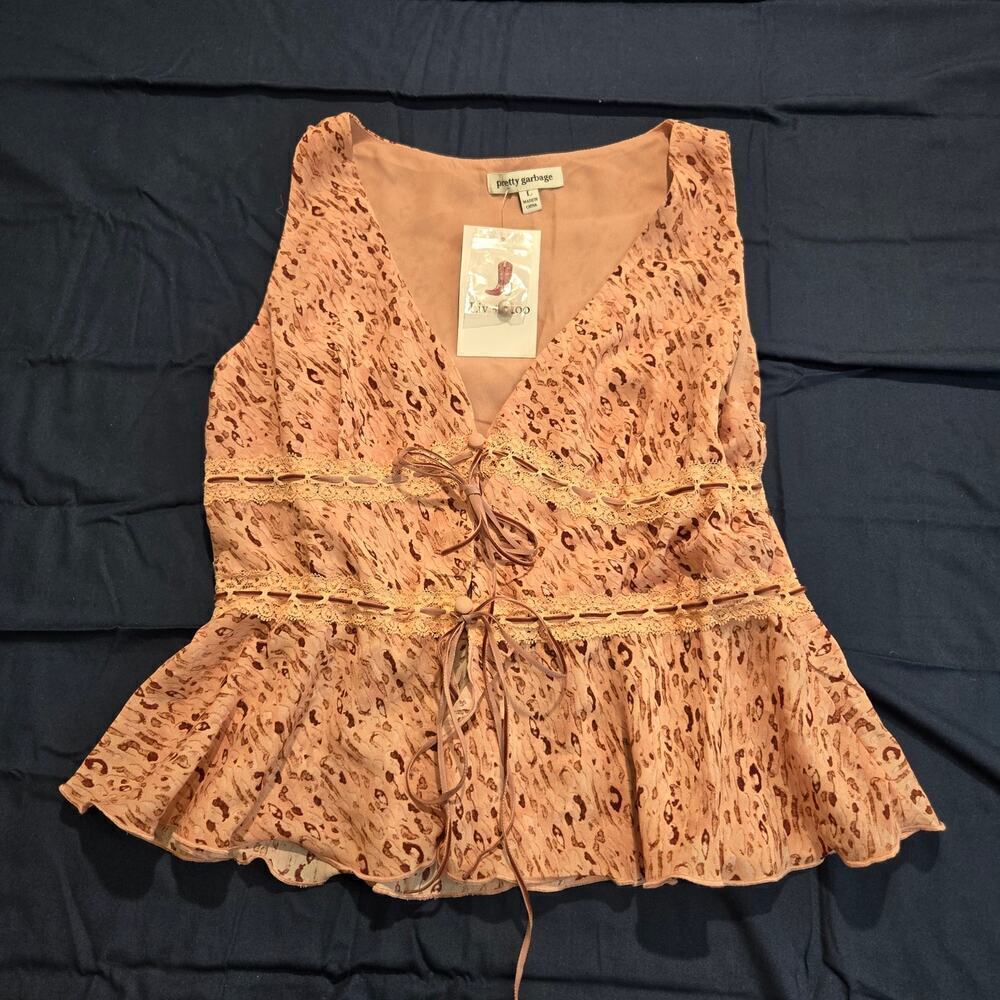 NWT Pretty Garbage Leopard Print Split Hem Tank Top Sz L Boho Coastal Cowgirl